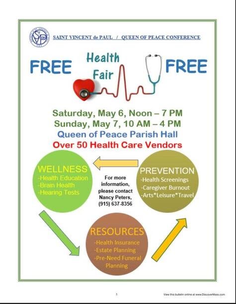 Queen of Peace Health Fair infographic
